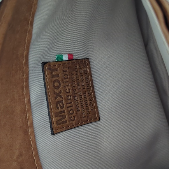 Macon Collection Cognac Leather Woven Crossbody - Picture 4 of 12